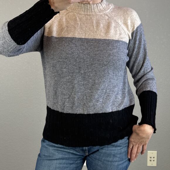 Griffen Sweaters - Griffin Womens Crew Neck Colorblock Sweater Size XL Tan Gray Black Cashmere Wool
